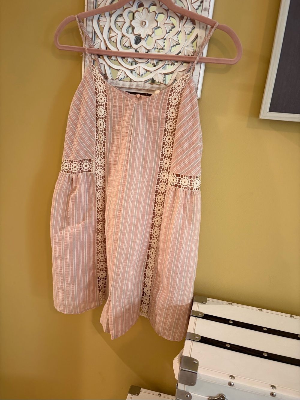 Women's Pink Stripe Lace Romper